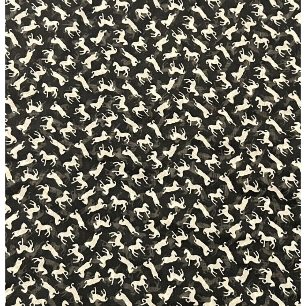 Vintage 30” Square Scarf Equestrian Pattern‎ Horses Black White Dark Academia
